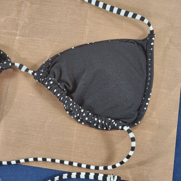 Massimo Black and White Polka Dot Striped Straps Nylon Span Bikini Top Size S - Picture 11 of 16